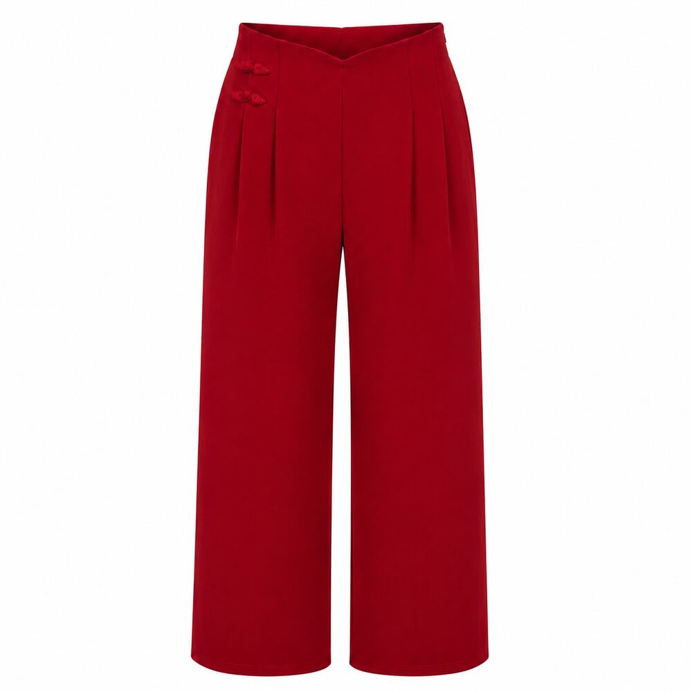 OGL NWT Womens XL Retro Red Frog Button High Rise Wide Leg Dress Pants
